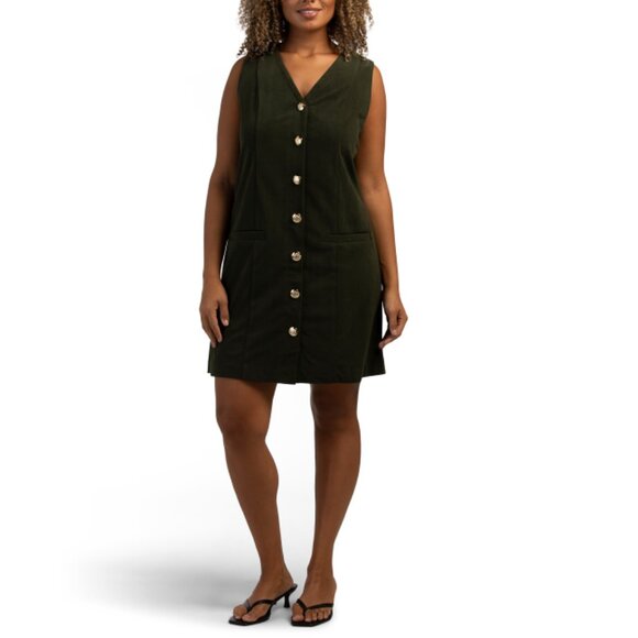 ANNE KLEIN Olive Dionne Corduroy Vest Mini Dress - Picture 1 of 2